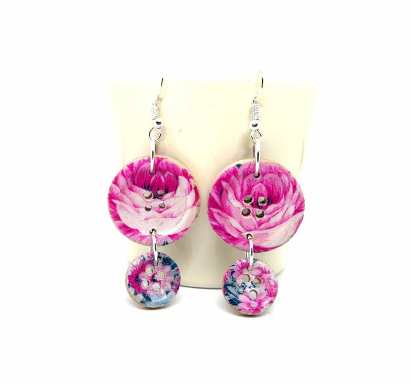 Handgemachte Holz Serviettenohrringe - Knopf Ohrringe Handwerker Schmuck Mädchenhaftschmuck Geschenk Für Sie Niedliche Sachen Lange Helle von MySassyDecoupage