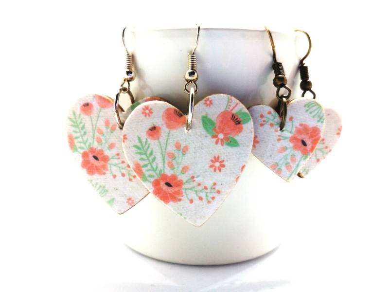 Herz-Ohrringe - Sommer-Ohrringe Blumenschmuck Handgemachte Holz Serviettenohrringe Geschenk Für Sie Hausgemachte Handwerk Einzigartigen Schmuck von MySassyDecoupage