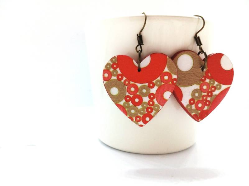 Herz-Ohrringe - Valentinstag Geschenk Für Sie Herzen Handgemachte Holz Serviettenohrringe Niedlich Und Mädchenhaft Schmuck von MySassyDecoupage
