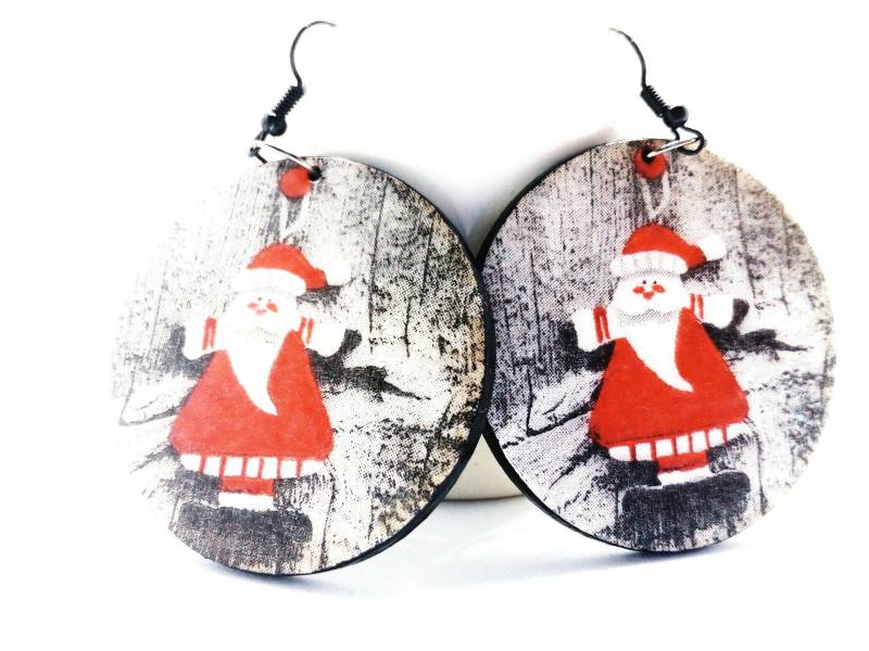 Weihnachten-Ohrringe - Geschenk Für Weihnachten Weihnachtsmann-Ohrringe Handgefertigte Holz Decoupage Einzigartige Mädchenhaft Ohrringe Santa Claus von MySassyDecoupage