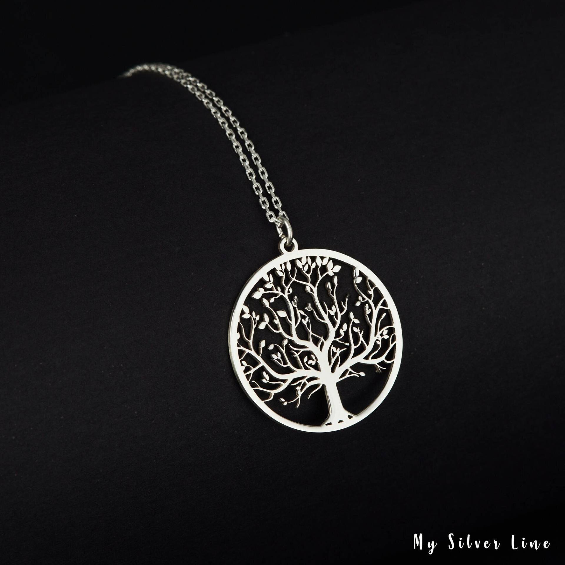 Grüner Baum Halskette, Sterling Silber Schmuck, Runder Anhänger, Zierlicher Geschenk Für Mama, Stammbaum Sie von MySilverLine