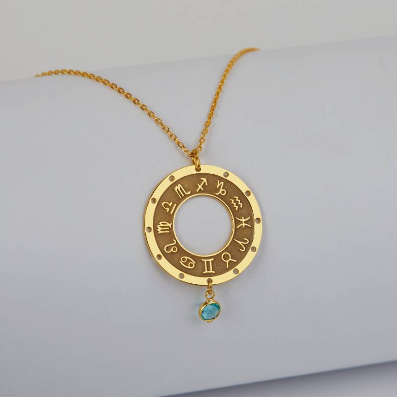 Sterling Silber Sternzeichen-Halskette Mit Geburtsstein Horoskop-Anhänger Sterling Silber Sternzeichen-Halskette Mit Geburtsstein Horoskop-Anhänger von MySilverLine