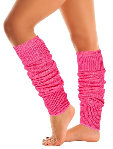 Mysocks Warme Stulpen Damen mit Wolle für Winter - Flexibel Weich Beinstulpen Damen, Beinwärmer Kniestrümpfe wenn es Kalt ist, Neonrosa, gesprenkelter Glitzer von Mysocks