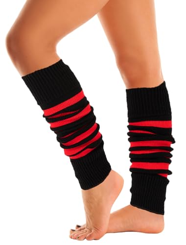 Mysocks Warme Stulpen Damen mit Wolle für Winter Flexibel Weich Beinstulpen Damen, Beinwärmer Kniestrümpfe wenn es Kalt ist, gestreift, Rot Schwarz von Mysocks