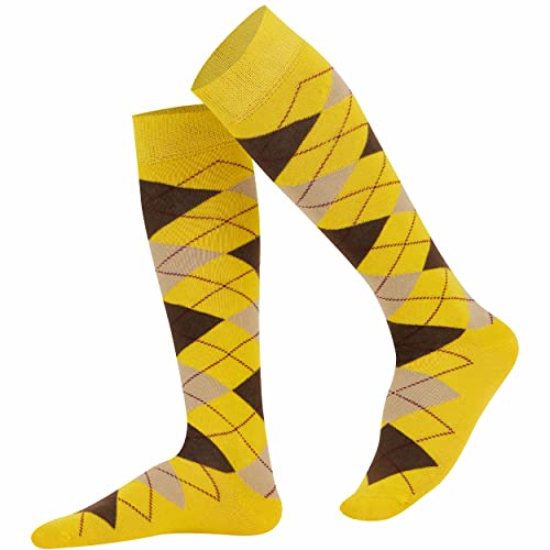 Mysocks Unisex Kniestrümpfe Argyle Socken Gelbbraune Asche von Mysocks