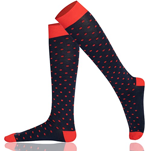 Mysocks Unisex Kniestrümpfe Gepunktet Aus Extra Fein Gekämmter Baumwolle, Gepunktet Marine Rot 37-41 von Mysocks