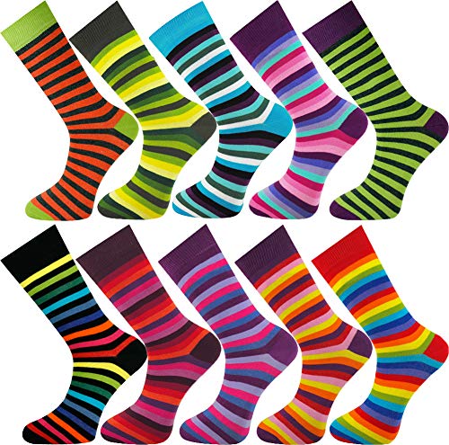 Mysocks Extra Feine Baumwolle, Nahtlose Zehenpartie, Gestreifte Socken 10 Paare Bulk 41-46 von Mysocks