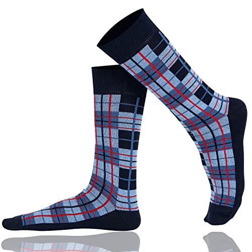 Mysocks Herren-Damen-Socken aus Extra Feiner Gekämmter Baumwolle, Schottisches Tartan-Design, Nahtlose Spitze, Marine von Mysocks