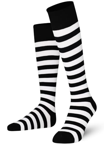 Mysocks Unisex Kniestrümpfe lange Socken Streifen Weiß schwarz von Mysocks