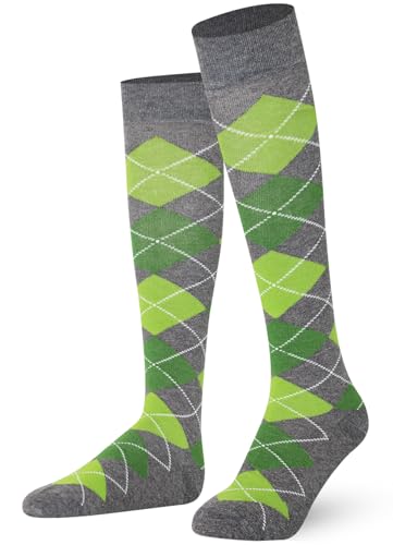 Mysocks Unisex Kniestrümpfe Argyle Socken Grün und Kalk auf Anthrazit von Mysocks