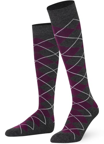 Mysocks Unisex Kniestrümpfe Argyle Socken Lila und anthrazit von Mysocks