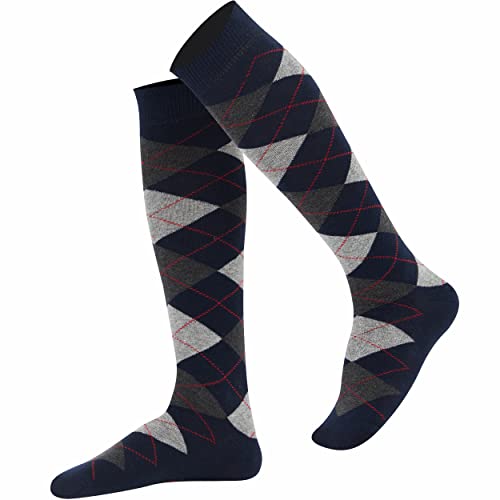 Mysocks Unisex Kniestrümpfe Argyle Socken Marine Dunkel anthrazit Asche von Mysocks