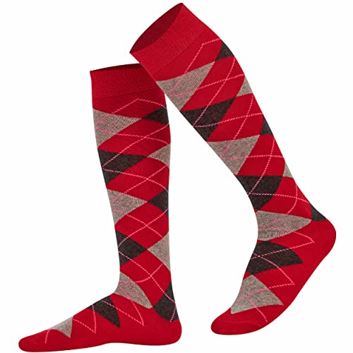 Mysocks Unisex Kniestrümpfe Argyle Socken Rot mit Asche und Anthrazit von Mysocks