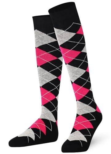 Mysocks Unisex Kniestrümpfe Argyle Socken Schwarze rosa Fuchsie von Mysocks