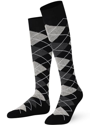 Mysocks Unisex Kniestrümpfe Argyle Socken schwarz Dunkel anthrazit weiße Linie von Mysocks