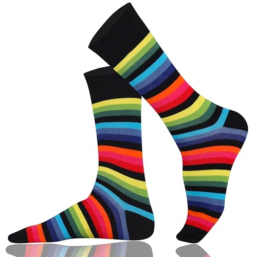 Mysocks Extra Feine Baumwolle, Nahtlose Zehenpartie, Gestreifte Socken dunkel Regenbogen 41-46 von Mysocks