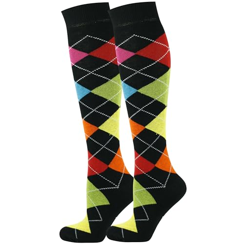 Mysocks® Knie hoch Argyle Socken Schwarz 7 Farben von Mysocks