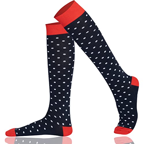 Mysocks Unisex Kniestrümpfe Gepunktet Aus Extra Fein Gekämmter Baumwolle, Gepunktet Marine Weiß 42-46 von Mysocks