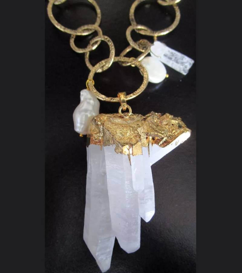 Vintage 90Er Jahre Kristall Prisma Kette Glieder Goldfarben, Akzent Mit Perle von MySoulRepair