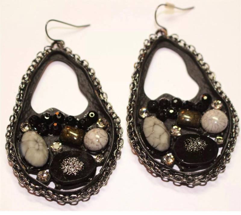 Massive Teardrop Statement Ohrringe, Postmoderne Mixed Media Collage Ohrringe von MySoulRepair