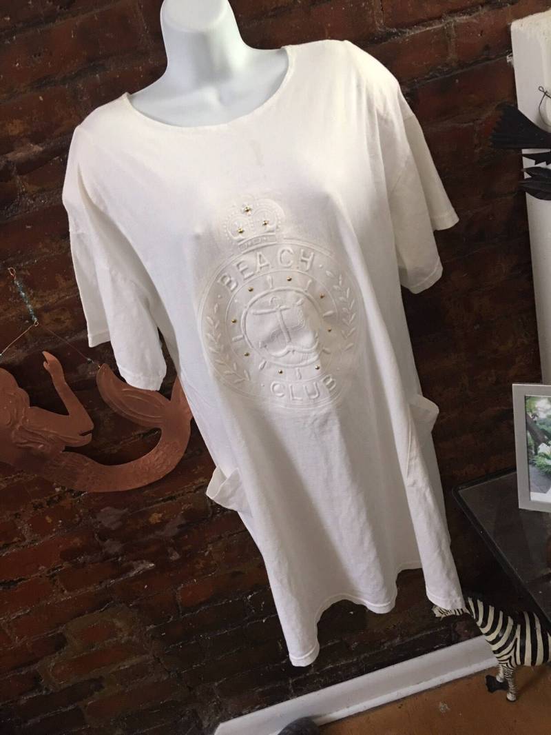 Vintage 80Er Jahre Beach Club Cover Up Geprägte Weiße Oversized-Tunika Aus Baumwolle von MySoulRepair