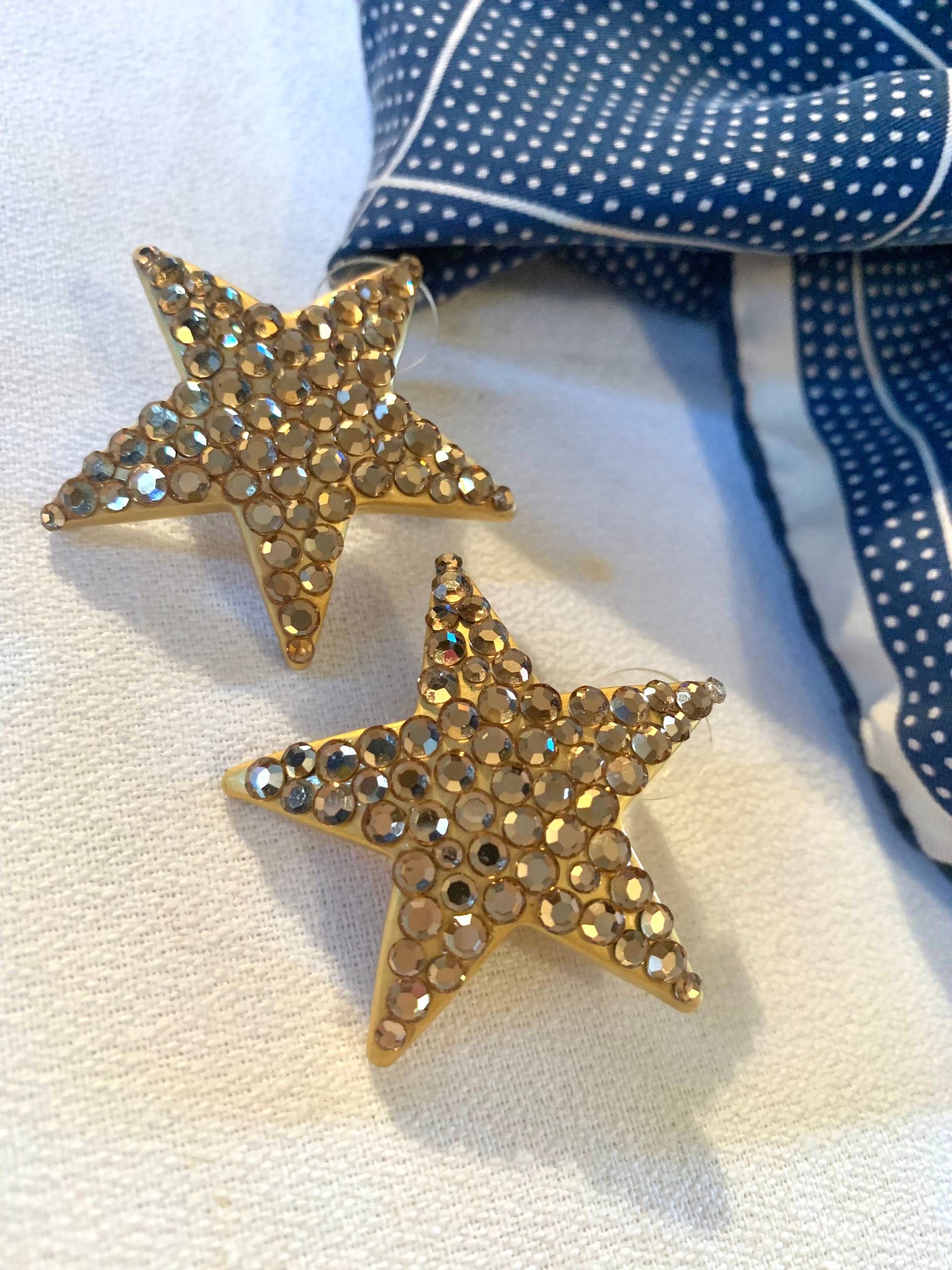 Vintage 80Er Jahre Gold Strass Stern Ohrhänger, Disco Glamour Schmuck von MySoulRepair