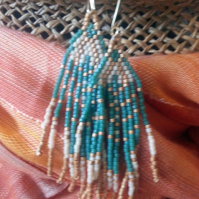 Perlen Fransen Türkis Und Tan Ohrringe von MyStylCraft