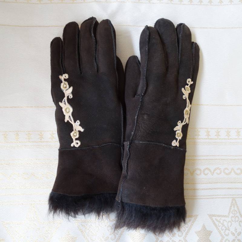 Damen Handschuhe Gr. 7 Echtleder Lederhandschuhe Braun Farbe Wildleder Echtfell von MyStyleFashionCo