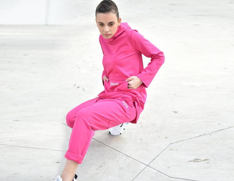 Hot Pink Outfit, 2Er Set, Streetwear Damen Sweatsuit, Hoodie, Drop Crotch Hose, Back To School, Sporthose, Frauen Activewear von MyStyleM