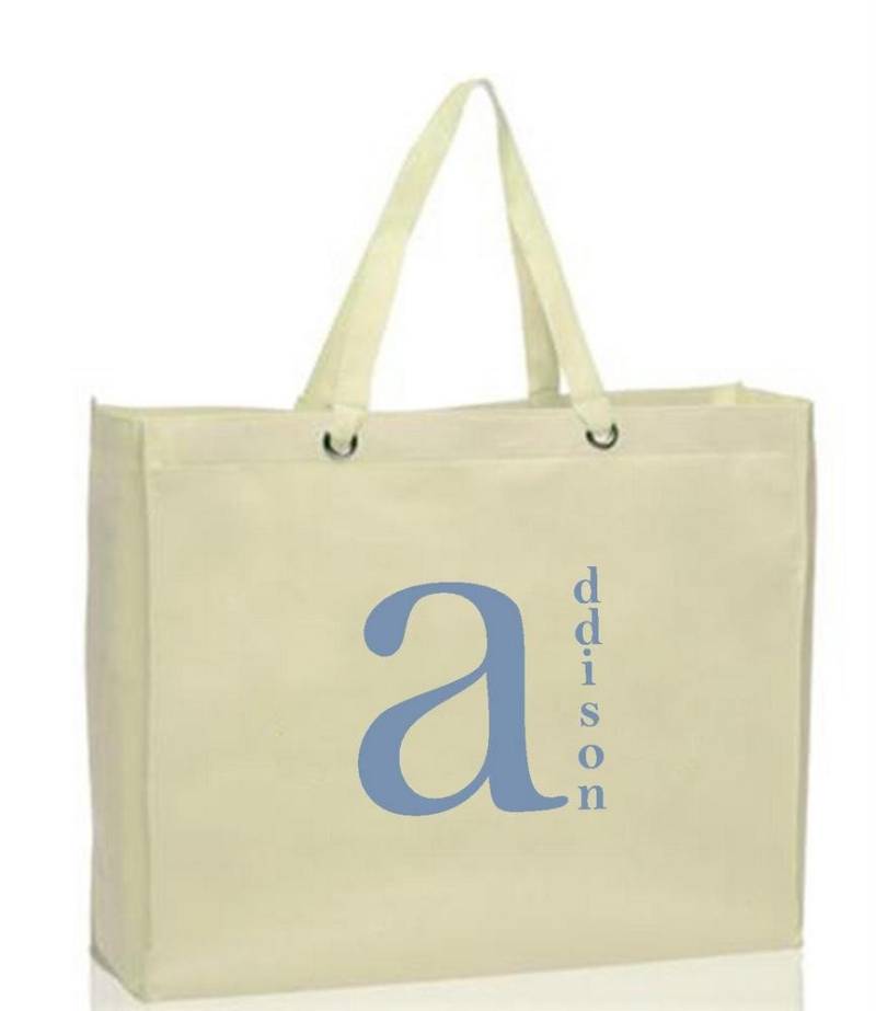 Monogrammed Canvas Einkaufstasche Personalisierte Vertikale Name Shopper von MySuspendedMoments
