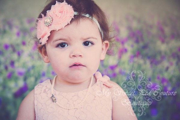 Peach Parfait - Pfirsich & Mint Blumen Haarband Shabby Stirnband Ostern Frühling Pastell Blume von MySweetPeaCouture