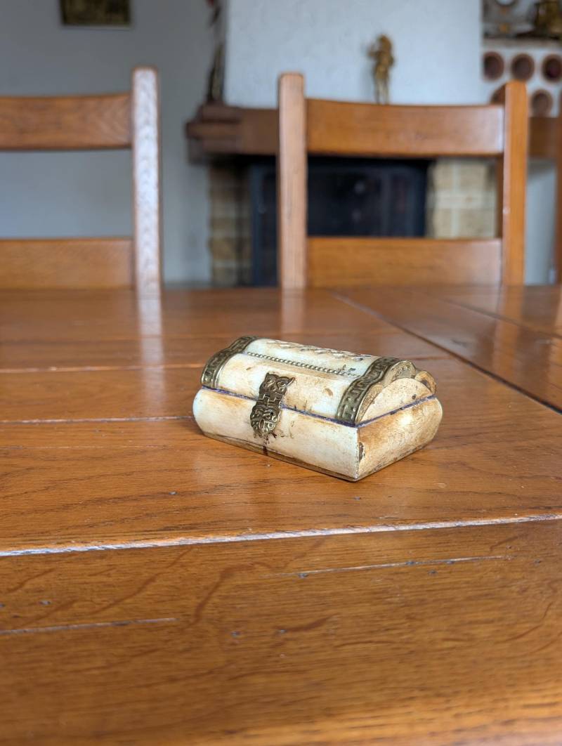 Antike Handgemachte Schmuckschatulle Aus Kamelknochen Mit Messingeinlage Und Blumenschnitzerei Vintage Schmuckkiste Für Sammler Dekor von MySwissFinds