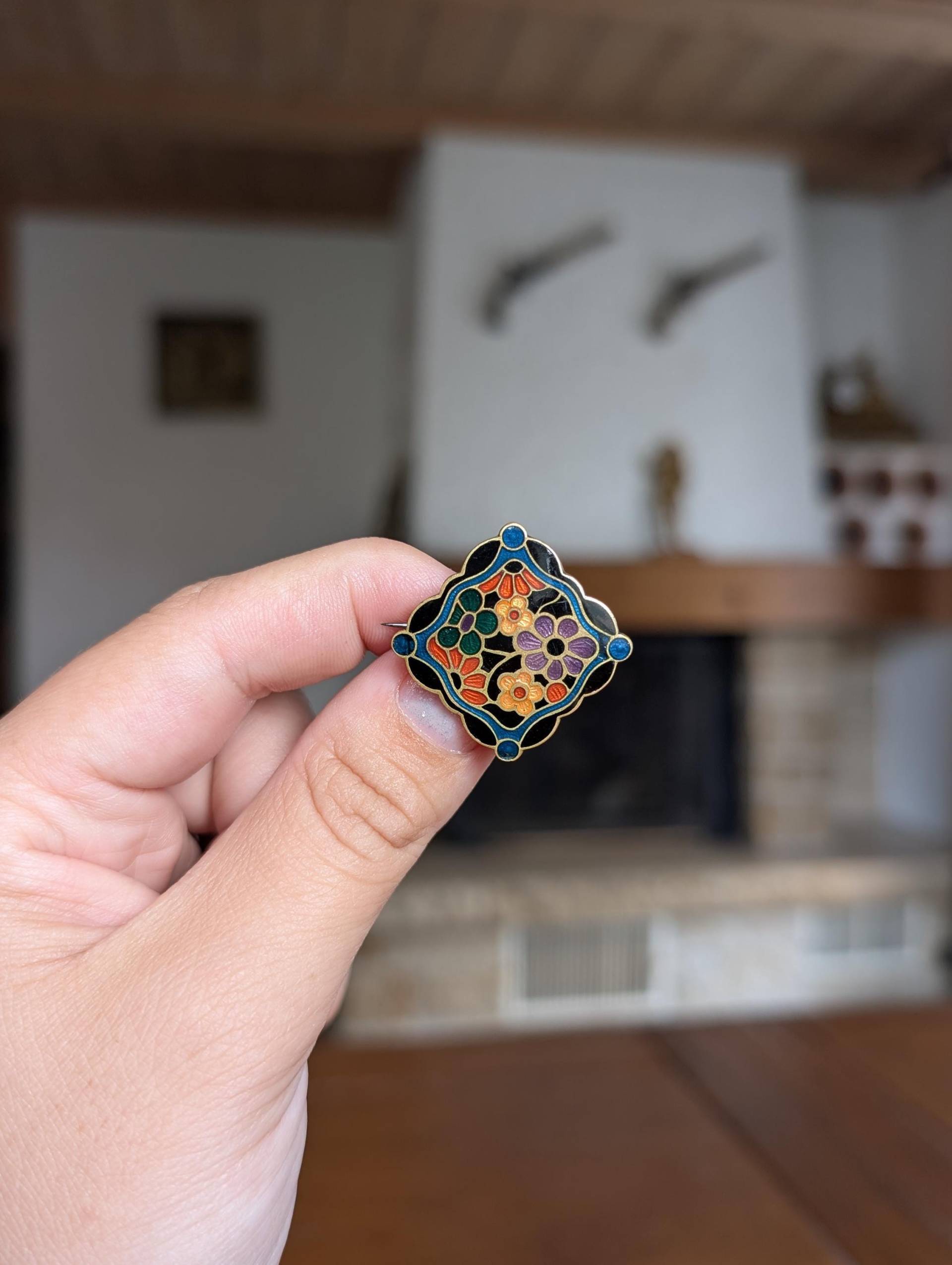 Vintage Cloisonné Blumen Brosche Bunter Emaille Pin, Sammler Schmuck von MySwissFinds