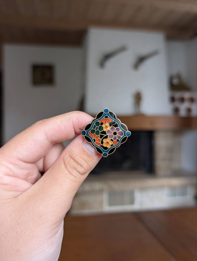 Vintage Cloisonné Blumen Brosche Bunter Emaille Pin, Sammler Schmuck von MySwissFinds