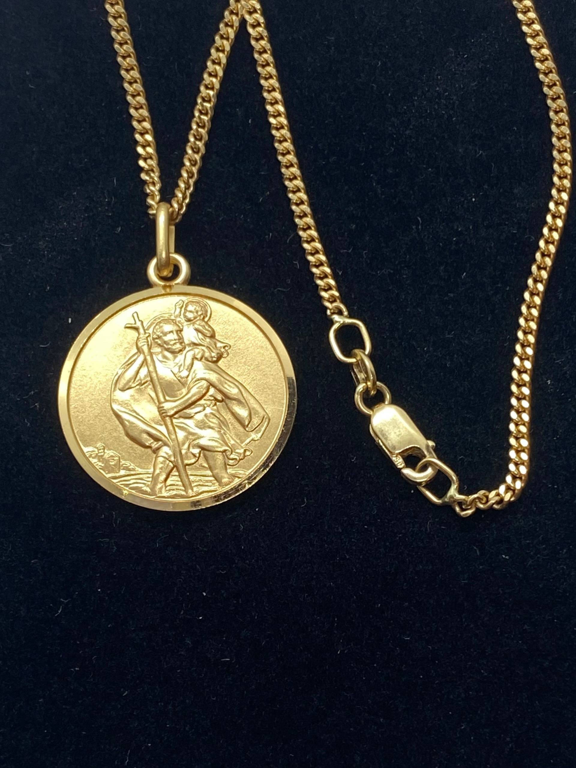 Saint Christopher Aus 14K Massivgold, 20 Mm Rundes Medaillon, Schutzpatron Der Reisenden, Geburtstagsgeschenk Männer, Geschenk Für Seefahrer Saint Christopher Aus 14K Massivgold, 20 Mm Rundes Medaillon, Schutzpatron Der Reisenden, Geburtstagsgeschenk Männer, Geschenk Für Seefahrer von MyTreasureGem