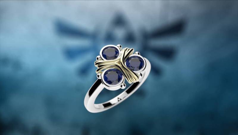 Zoras Sapphire Zelda Triforce Inspiriert 14K Gold Verlobungsring Nintendo Videospiel Ehering Geek Geeky Nerdy von MyUniqueRing