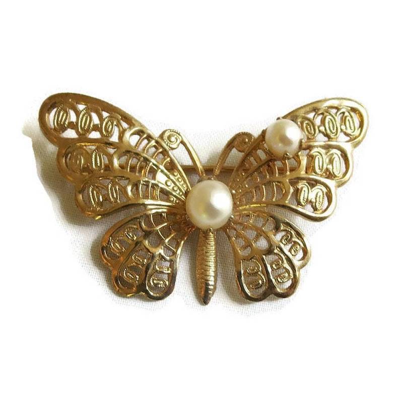 Faux Perlen Filigran Schmetterling Brosche Vintage von MyVintageJewels