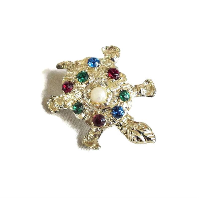 Mehrfarbige Strass Und Faux Perle Schildkröte Brosche Vintage Mid Century von MyVintageJewels