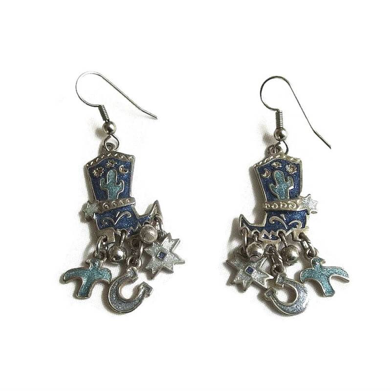 Rockabilly Cowboy Boot Baumwirrer Charm Ohrringe Vintage Sugar Skull Stil Emaille von MyVintageJewels