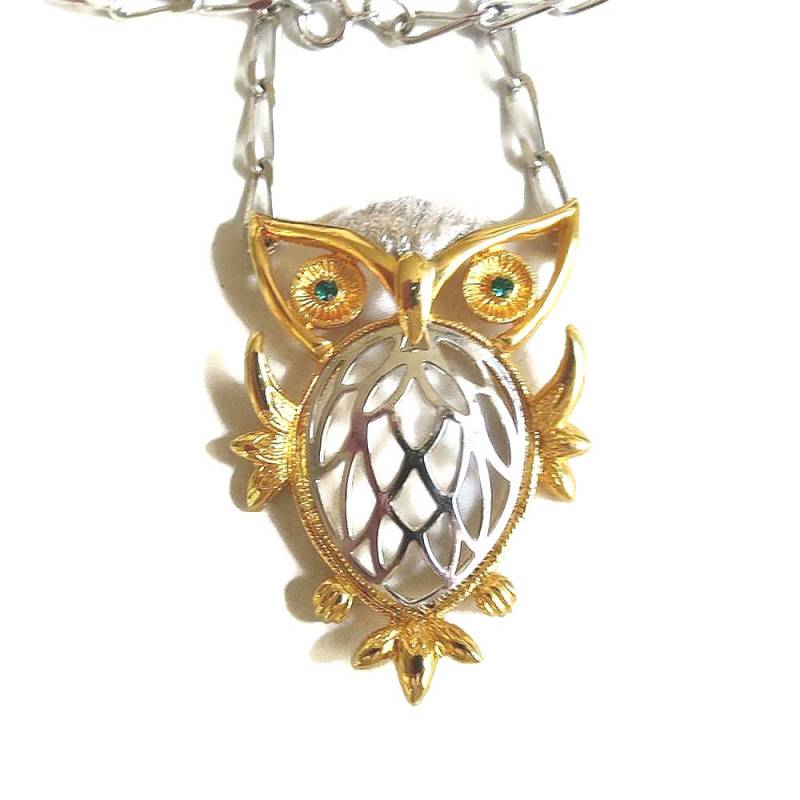 Silber & Gold Ton Openwork Eule Anhänger Halskette Vintage von MyVintageJewels