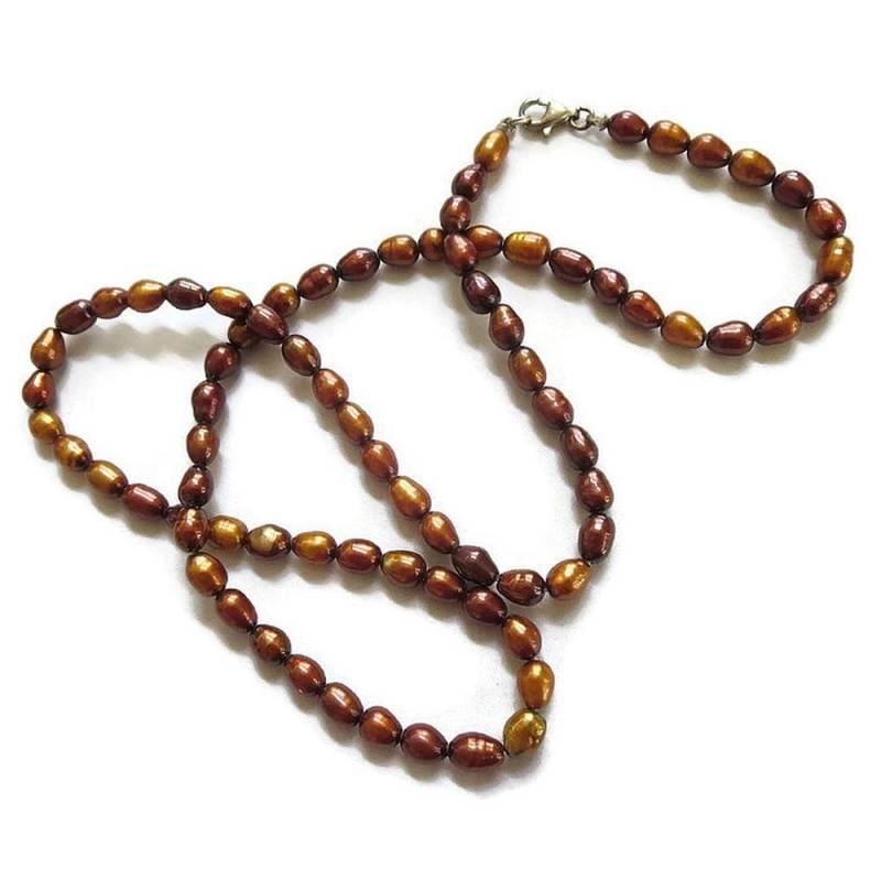 Süßwasser Schokolade Bronze Perlen Halskette Einzelne Strang Mit Sterling Silber Verschluss Vintage von MyVintageJewels