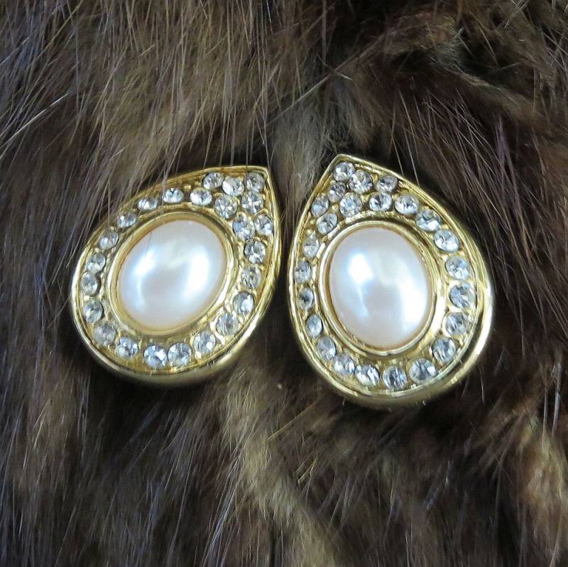 Tropfenförmige Perlen Und Strass Ohrringe Vintage Braut Hochzeit von MyVintageJewels