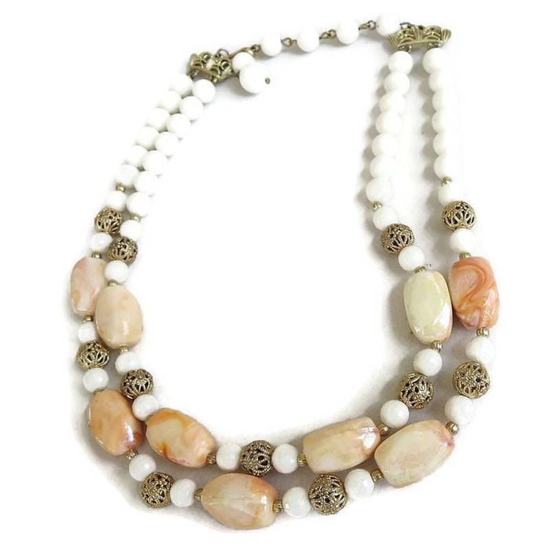 Vintage Doppel-strang Halskette Mit Lucite & Filigrane Kugel Perlen von MyVintageJewels