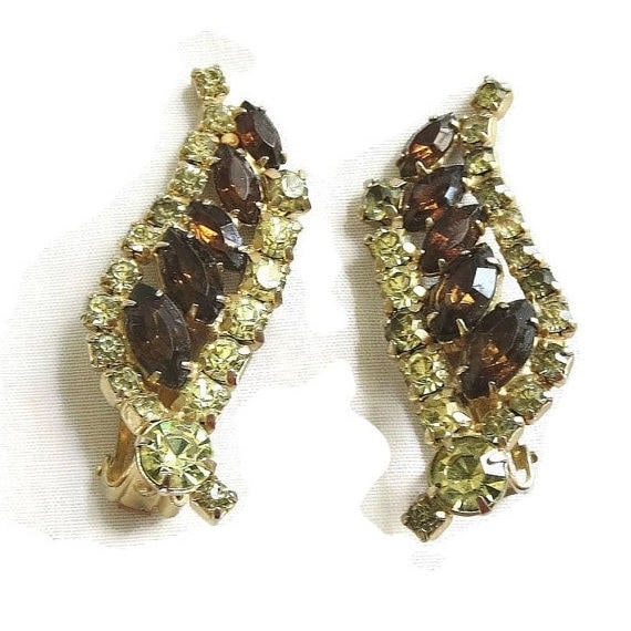 strass Wirbel Ohrringe Vintage Bernstein Und Citrin von MyVintageJewels