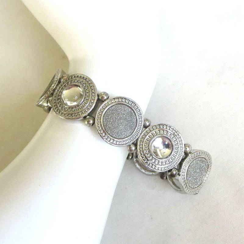 stretch Medaillons Armband Funkeln Silber & Klar Glas Cabochons Vintage von MyVintageJewels
