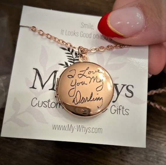 Medaillon Halskette Echte Handschrift, Benutzerdefinierte Handgeschriebene Andenken Schmuck Geschenk, Personalisierte Gravierte Halskette, Gold Medaillon Halskette Echte Handschrift, Benutzerdefinierte Handgeschriebene Andenken Schmuck Geschenk, Personalisierte Gravierte Halskette, Gold von MyWhys