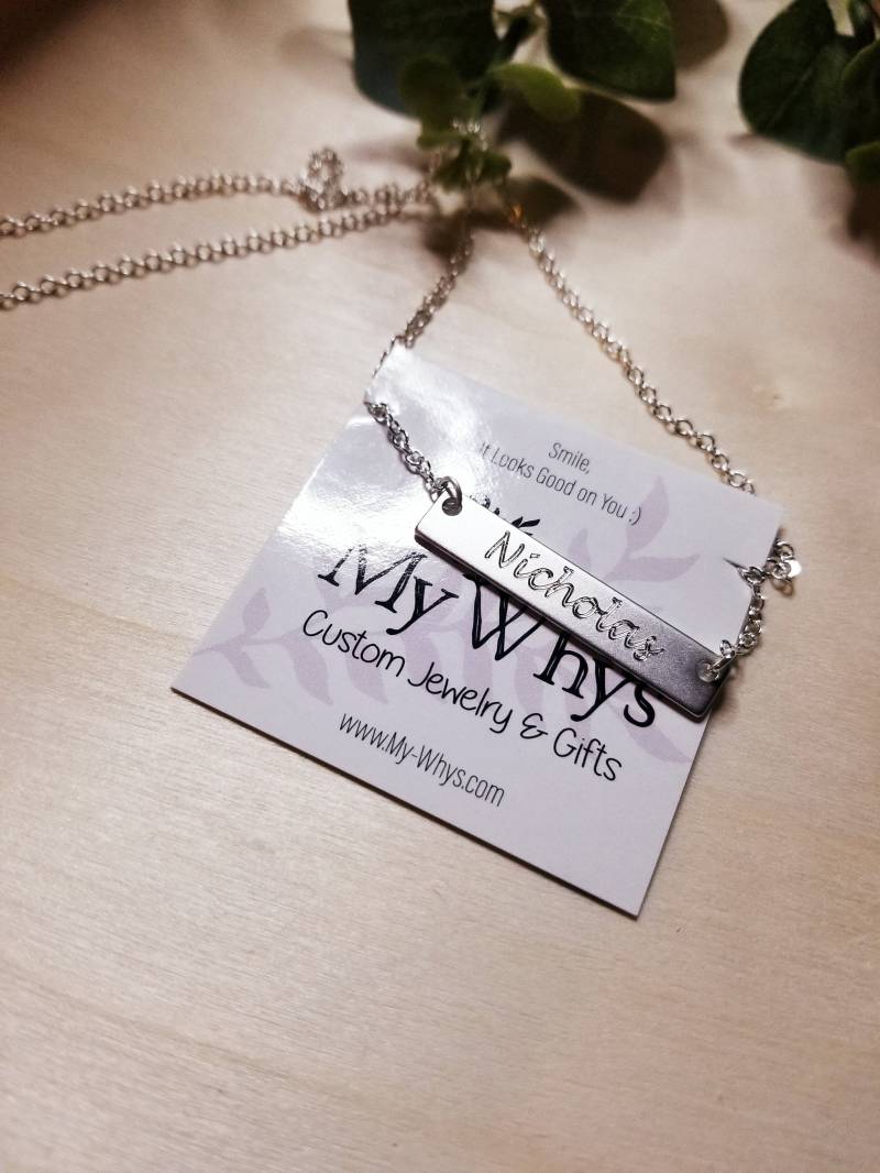 Personalisierte Handschrift Halskette, Personalisierte Bar Halskette & Blauer Saphir Geburtsstein, Silber Graviert Benutzerdefinierte Schmuck Personalisierte Handschrift Halskette, Personalisierte Bar Halskette & Blauer Saphir Geburtsstein, Silber Graviert Benutzerdefinierte Schmuck von MyWhys