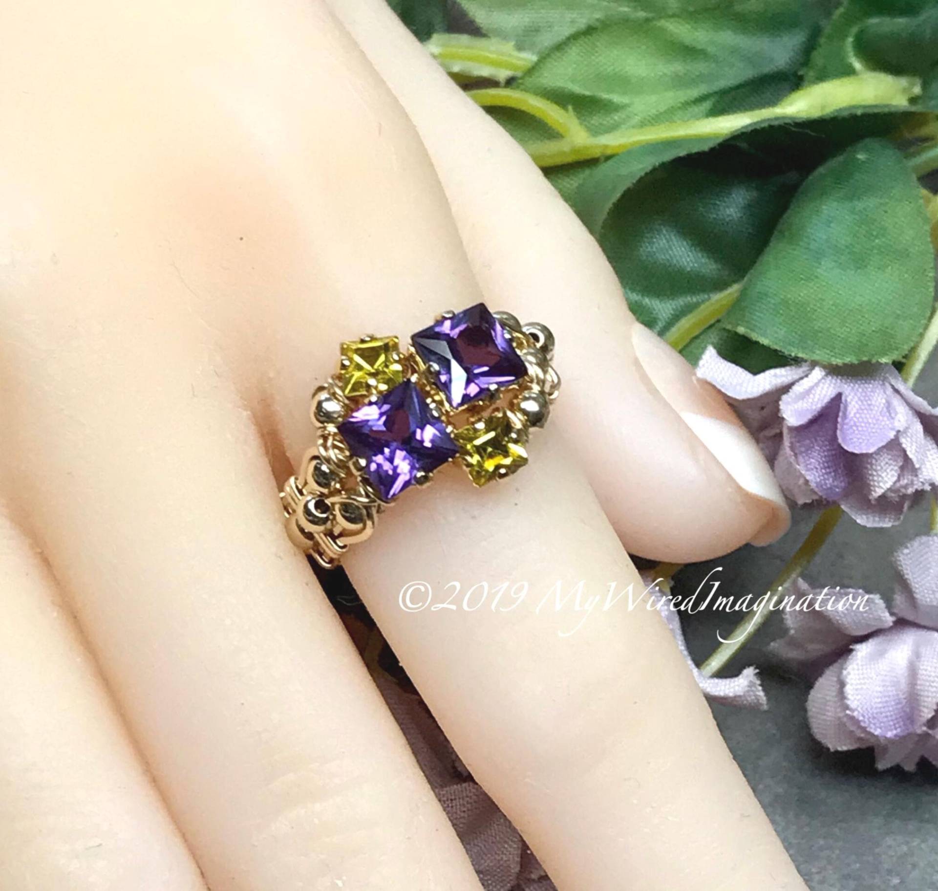 Alexandrit Und Limette Multi-Stein Handgefertigte Ring in 14K Gf Oder Sterling Silber Statement von MyWiredImagination