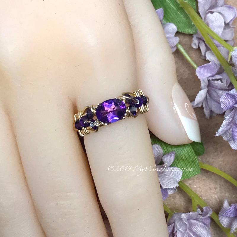 Handgefertigter Royal Amethyst Aaa-Ring, Dunkel-Lila, in 14K Gold, Edelstahl, Einzigartige Verlobung Handgefertigter Royal Amethyst Aaa-Ring, Dunkel-Lila, in 14K Gold, Edelstahl, Einzigartige Verlobung von MyWiredImagination