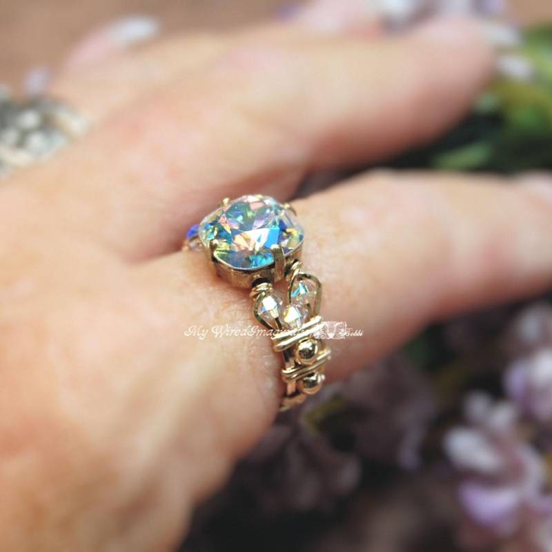 Kristall Ab Swarovski Handgefertigte Ring Spiegel-Finish in Ss Oder 14K Gf Einzigartige Verlobung Kristall Ab Swarovski Handgefertigte Ring Spiegel-Finish in Ss Oder 14K Gf Einzigartige Verlobung von MyWiredImagination